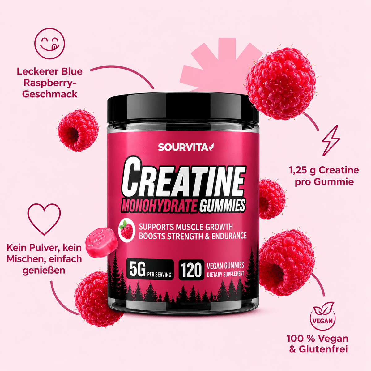 Sourvita Creatine Gummies Raspberry