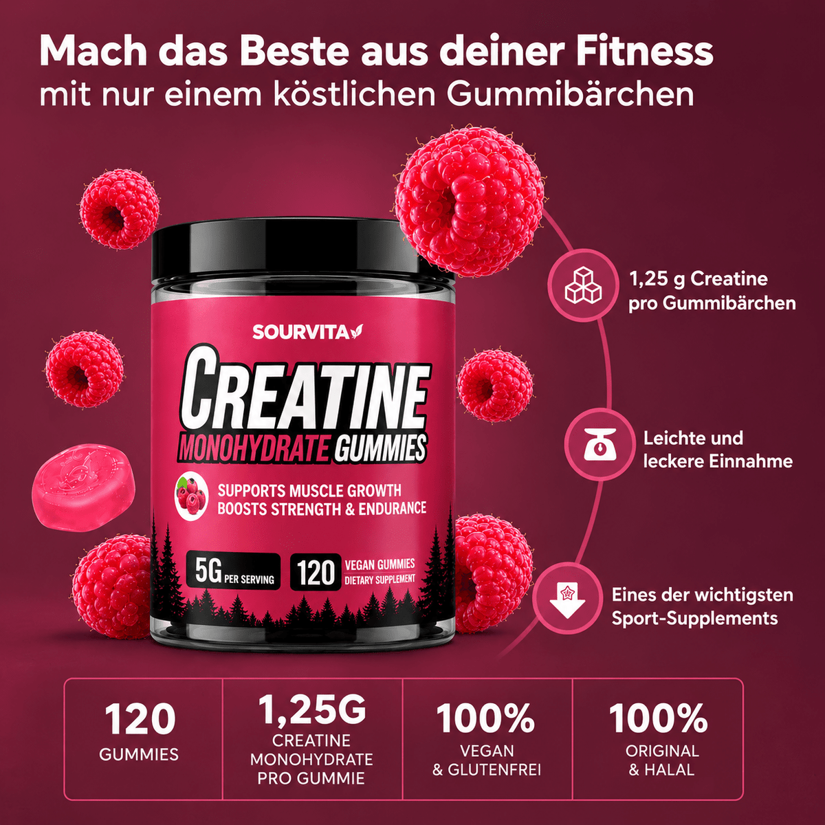 Sourvita Creatine Gummies Raspberry